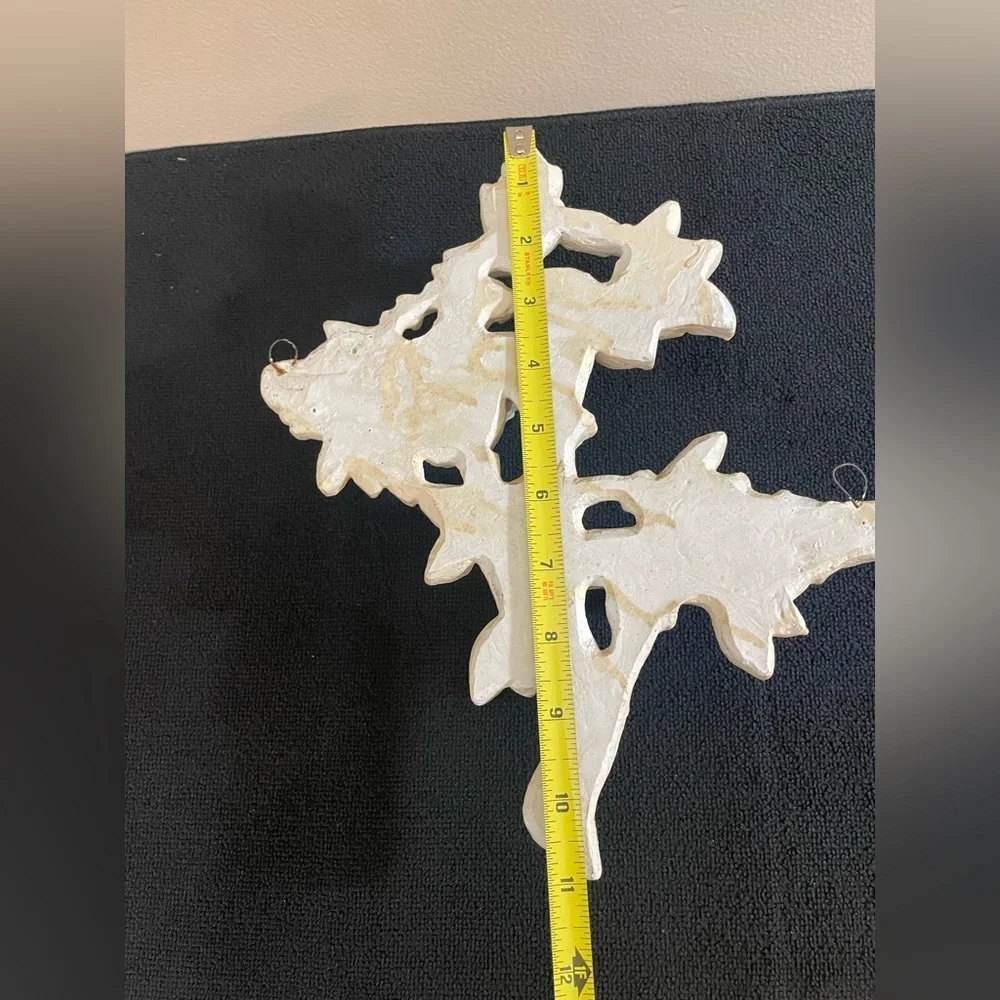 Vintage 1950s Ceramic Wall Hanging Sconce Tree Branch Leaves Cream & Gold MCM
